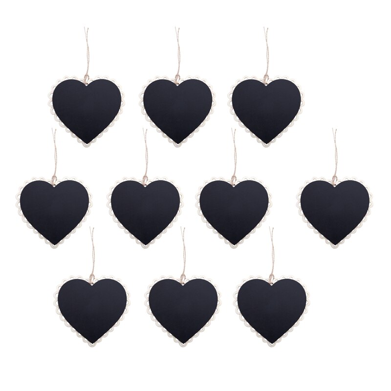 10 Pieces Mini Hanging Chalkboard Wood / Slate Chalkboard Black Hanging Wood writable erasable Blackboard in Message board Woo