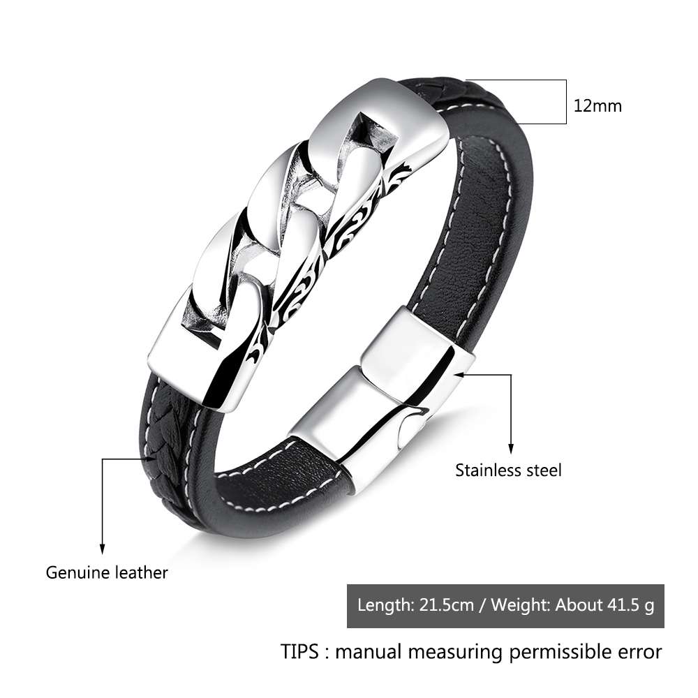 Classic Stainless Steel Bracelets & Bangles Men Chain 215mm Wristband Leather Bracelets Jewelry for Men(BA102063)