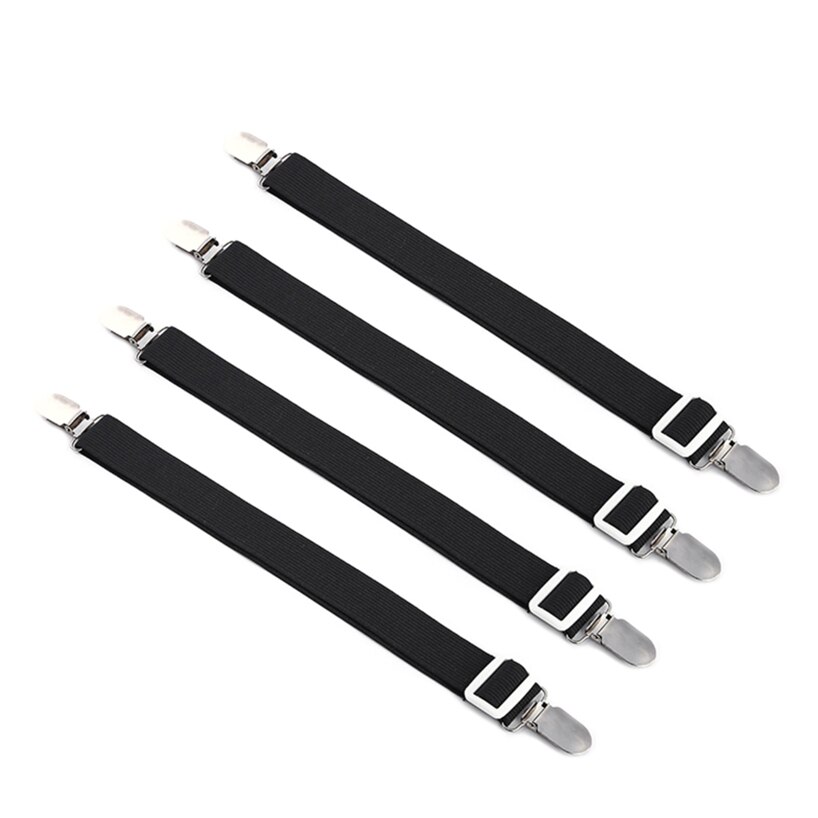 4pcs Adjustable Elastic Mattress Cover Corner Holder Clip Bed Sheet Fasteners Straps Grippers Suspender Cord Hook Loop Clasps 35: Black