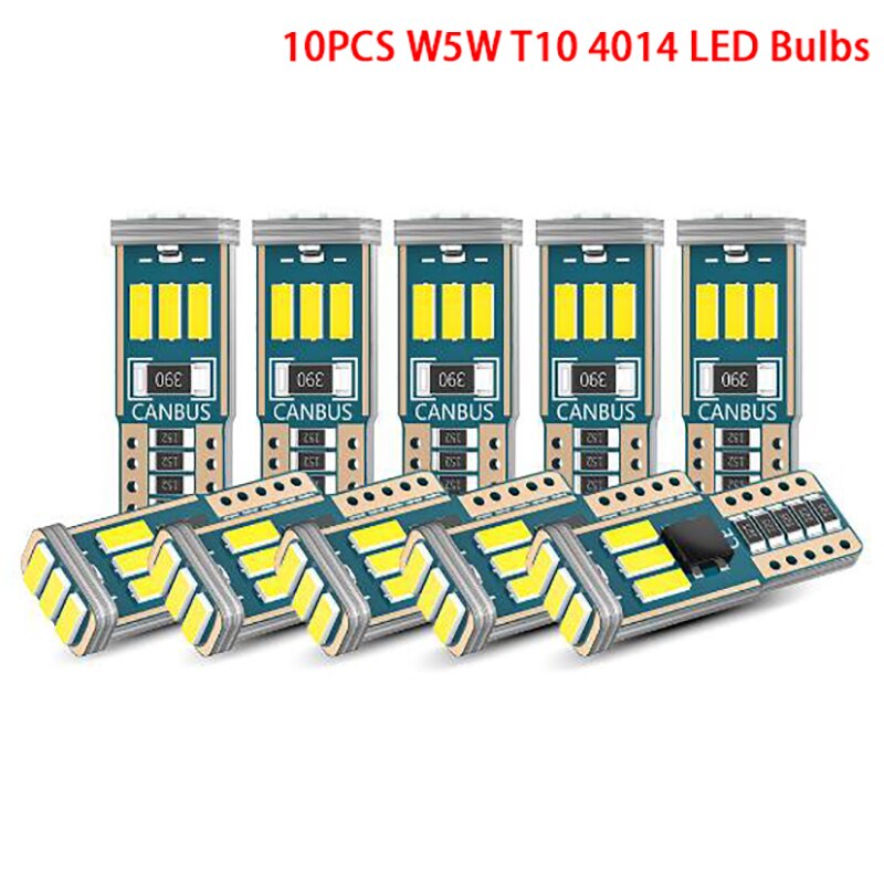 10Pcs T10 W5W Canbus 6000K Wit DC12V-14V Auto Interieur Kaart Lichtkoepels Parking Light Auto Signaal Lamp Led gloeilampen