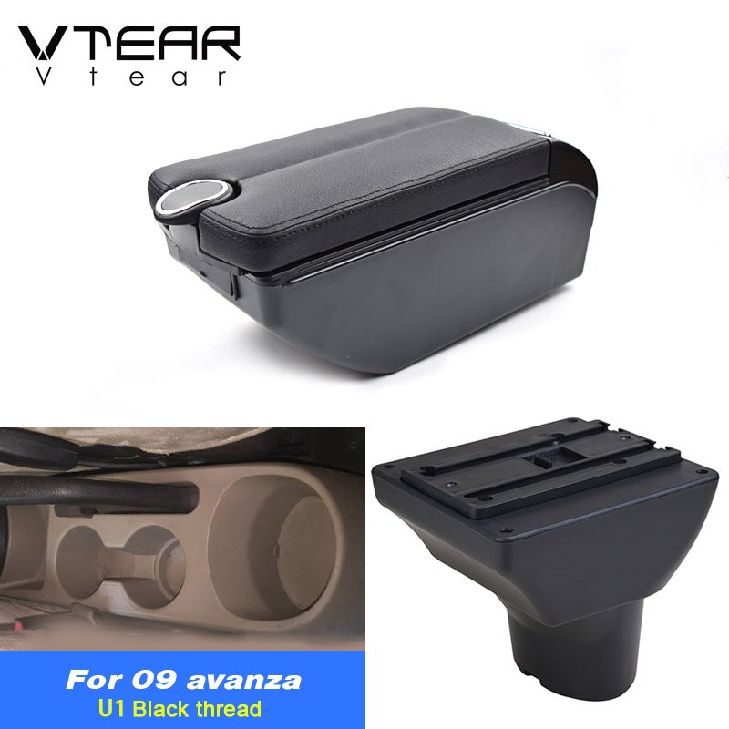 Vtear for Hyundai i20 car armrest leather arm rest usb storage box ABS center console accessories interior parts automobile: F Black thread