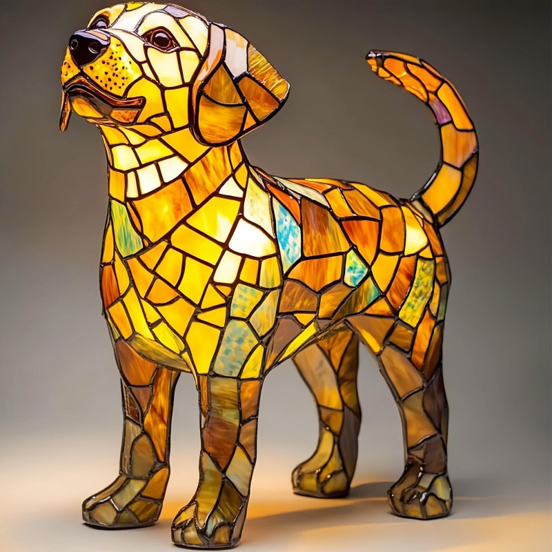 Kattelampe i farget glass, retro magisk katt i farget harpiksbordlampe - søt led-lampe med kjæledyrtema for hunde- og katteelskere: Hvit