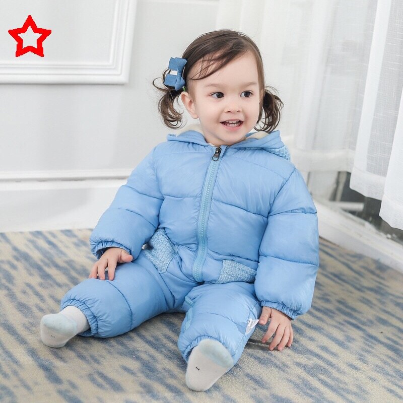 Russia Baby costume rompers Clothes cold Winter Boy Girl Garment Thicken Warm Comfortable Pure Cotton coat jacket kids: Blue / 18M