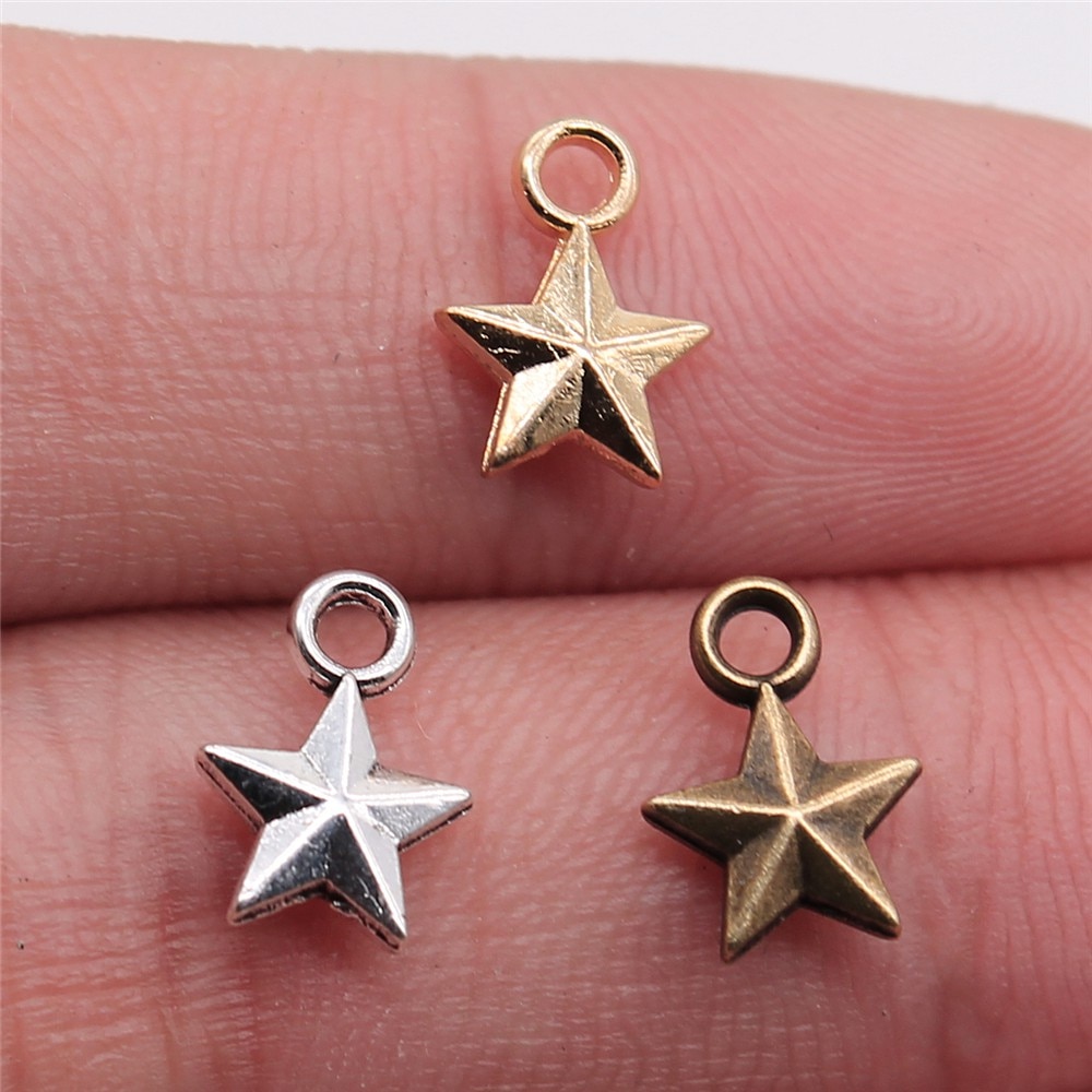 Wysiwyg 50 Stks/partij Pentagram Star Bedels Voor Sieraden Maken 10X7Mm 3 Kleuren Antiek Brons Vergulde Accessoires