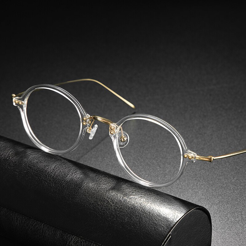 Jahrgang Titan Brille Rahmen Männer retro Runde Brillen Frauen Luxus transparent Myopie Optische Brillen: transparent Gold