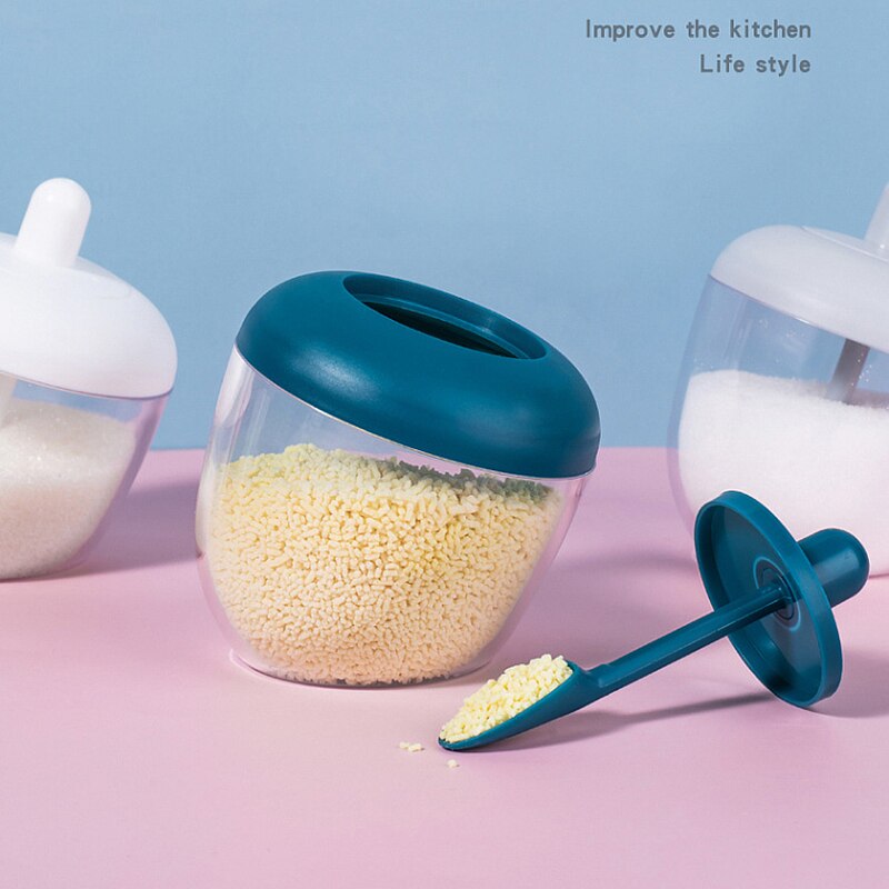 Seasoning Bottle Spice Organizer Jar With Spoon Salt Sugar Chicken Essence Condiment Storage Containers