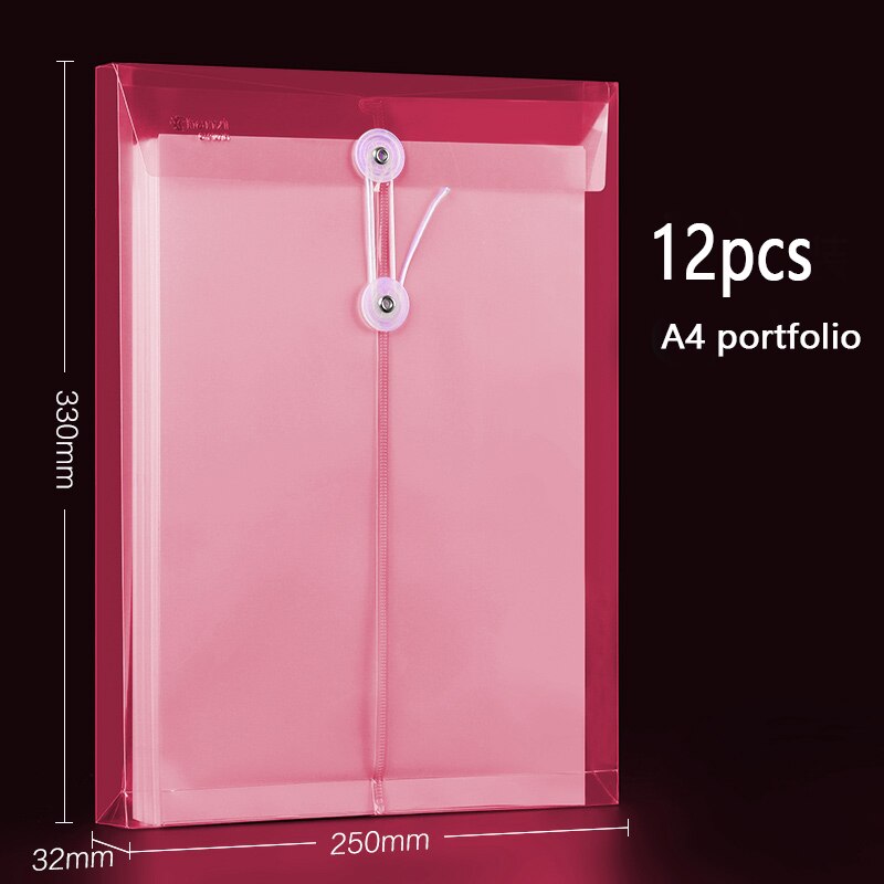 12/24 Pcs A4 Waterproof File Bag Winding Rope File Folder Large Capacity Transparent Portfolio Storage Document Office Supplies: 12pcs Red