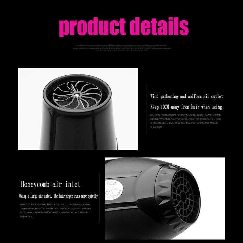 electric hair dryer thermostatic hair dryer salon 3 speed 2 hair dryer 2400W salon hair dryer EU plug