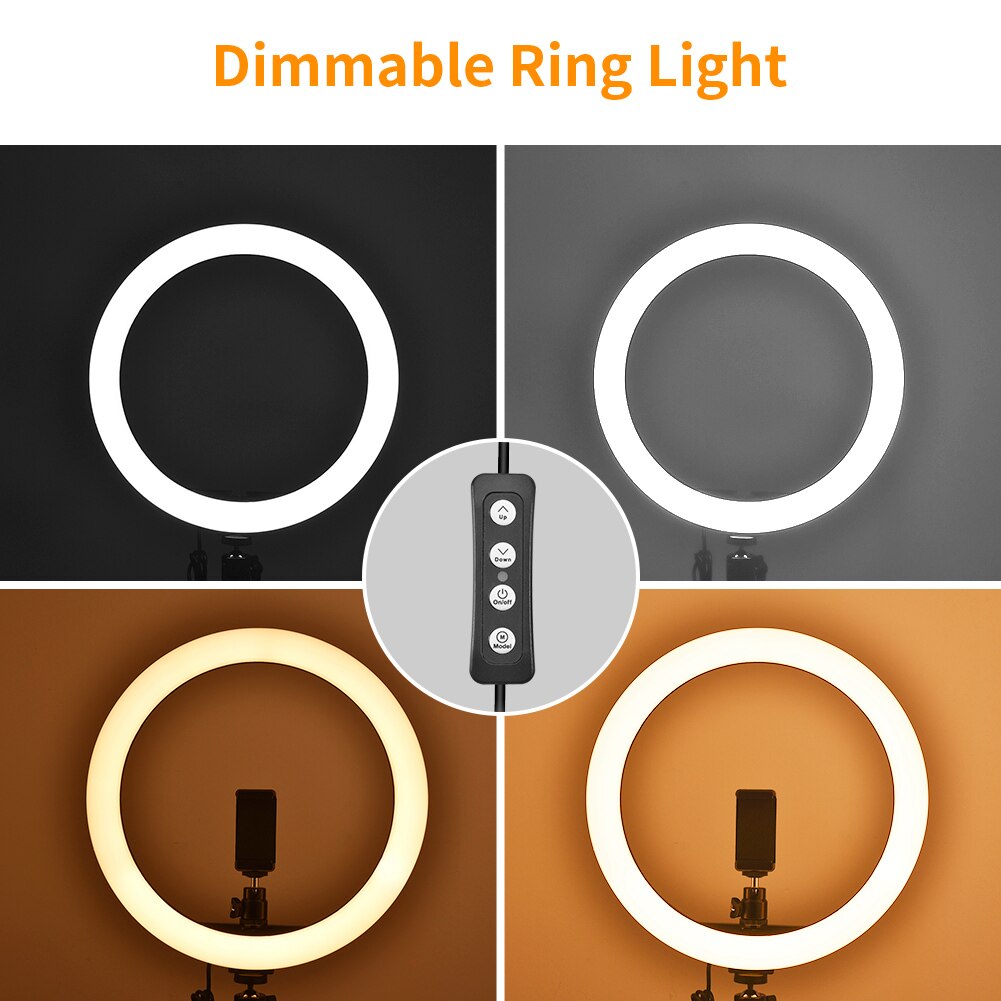 14" 5500K Dimmable LED Ring Light Diffuser MIRROR Stand Make Up Studio Dimmable Camera Phone Circle Led Selfie Ring