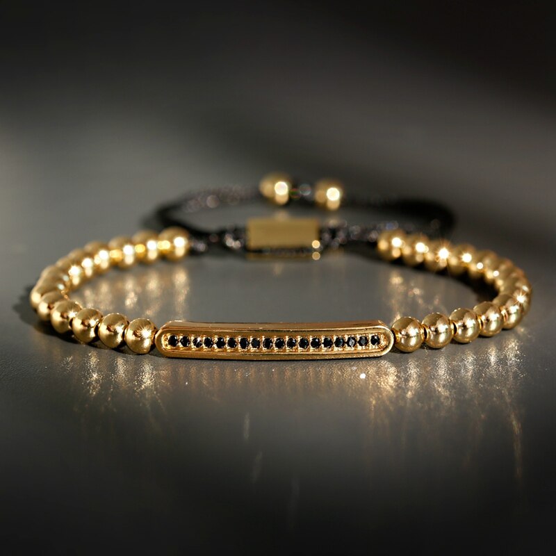 Luxe lange pavé geweven armband met cz zirkonia voor heren en dames, bedelarmband van koperen kralen