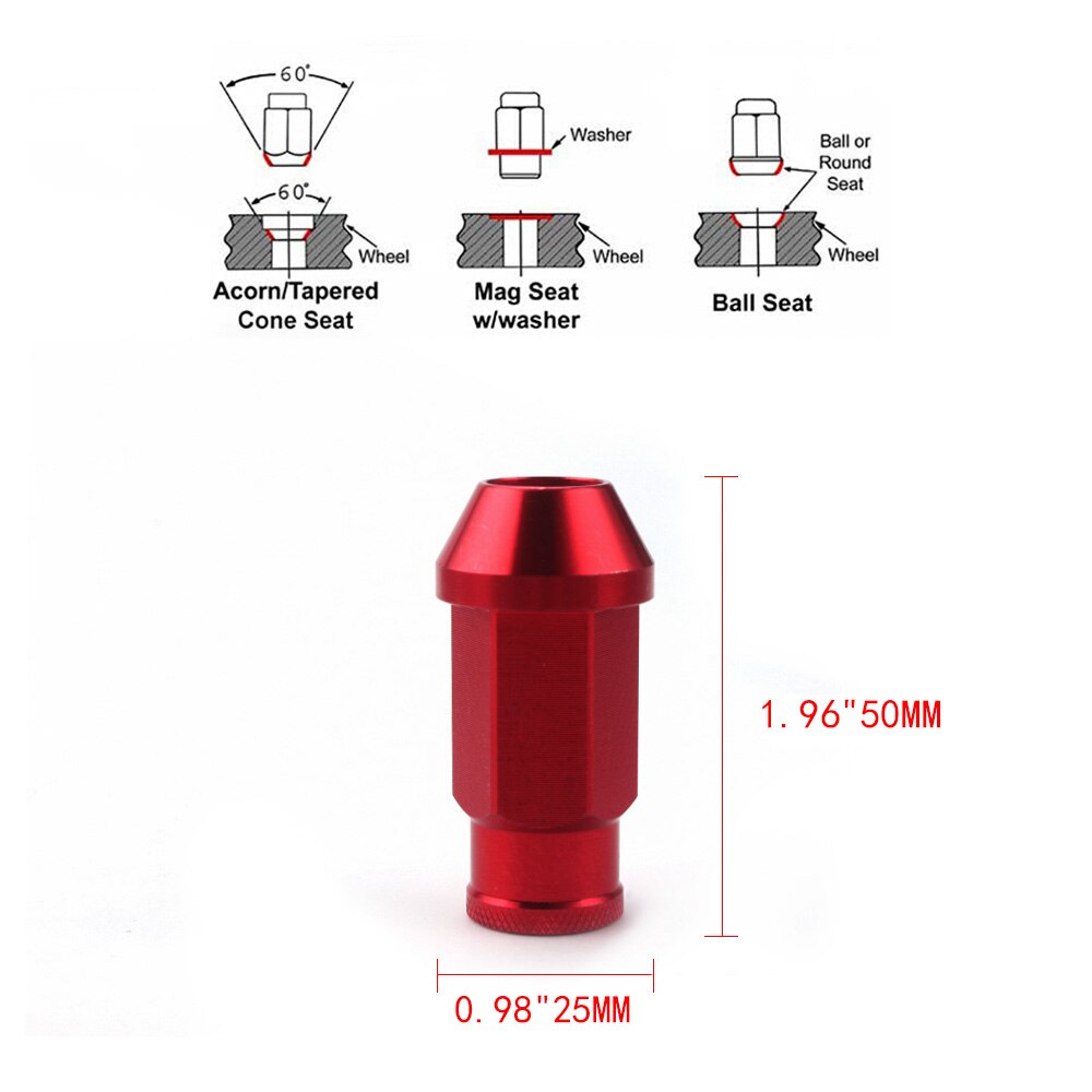 Spec Racing Aluminium legierung Rad Lug Muttern Schraube M12x1.5/1,25 Länge 50mm/40mm für 95% autos 20 teile/los
