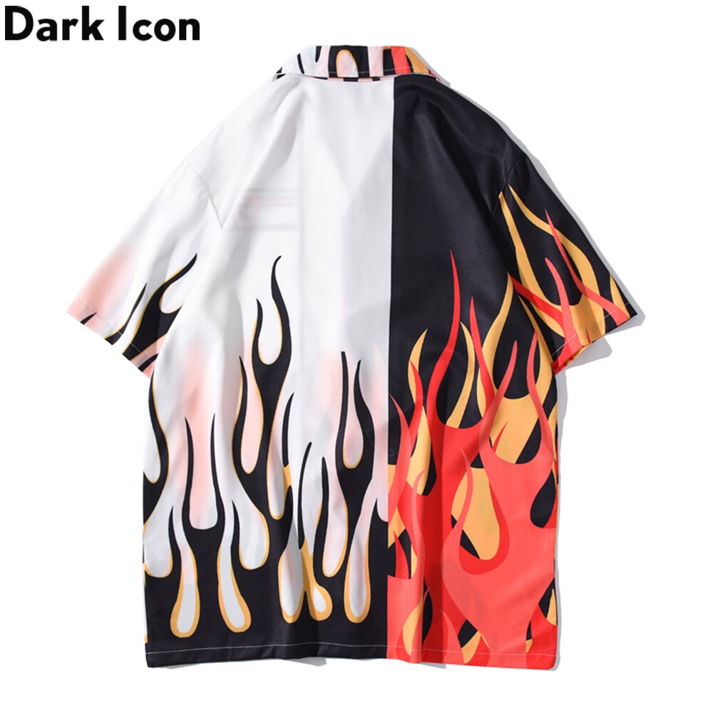 Icône sombre flamme Patchwork chemise hawaïenne hommes Vintage rue hommes chemises d'été plage chemises pour homme