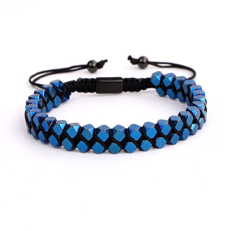 Mannen Armband Bead Hematiet Handcraft Mannen Vrouwen Sieraden Macrame Armband: blue