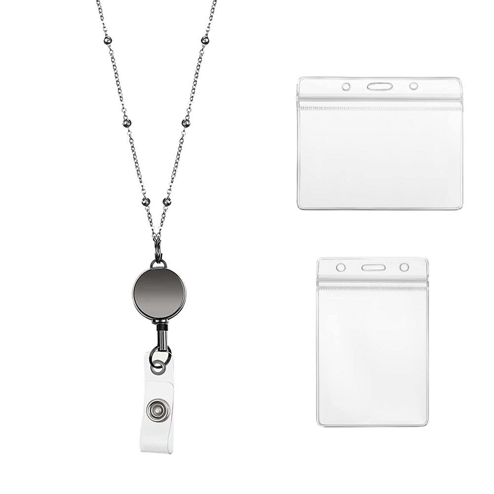 Naamkaartje sleutelhanger roestvrij staal DIY kralen Lanyard badgehouder ketting intrekbare badge reel Lanyard met ID-kaarthouders: Rood