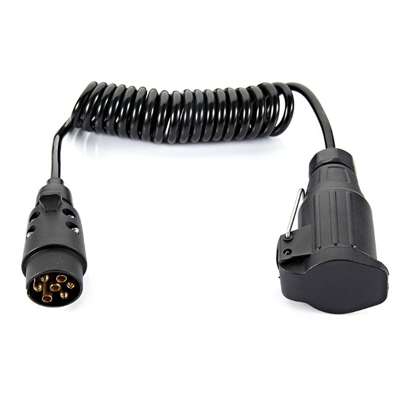 7- polige aanhangerstekker en -contactdoos met 3m verlengkabels en veerkabelconnector voor caravan, voertuig, vrachtwagen