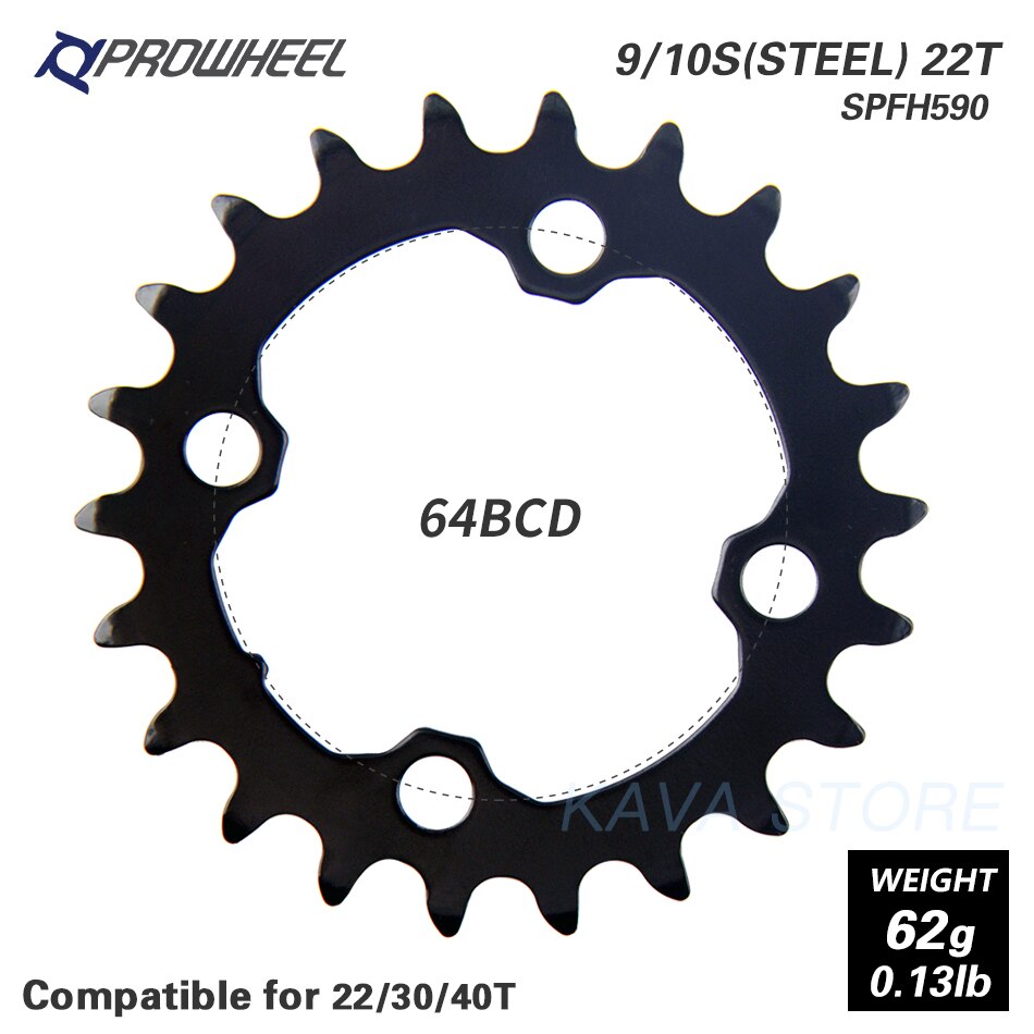 PROWHEEL Round Chainring 64/96/104BCD Mountain Bike Chainwheel 22/24/30/32/40/42/44T Crankset steel al Alloy Tooth plate Parts: 10S 22T SPFH590
