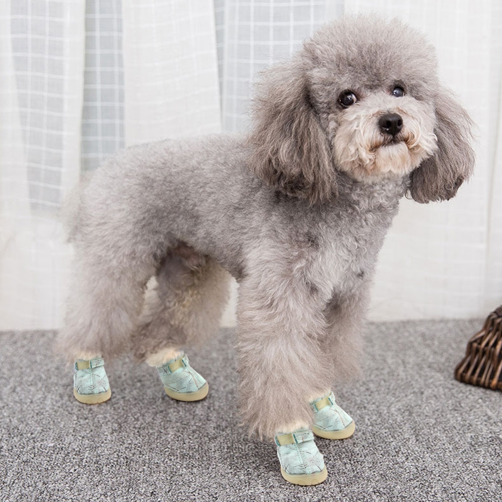 Hiver chien chaussures fourrure chien botte anti-dérapant animaux chat neige bottes 4 pièces/ensemble petits chiens chats chaussures Yorkshire Chihuahua