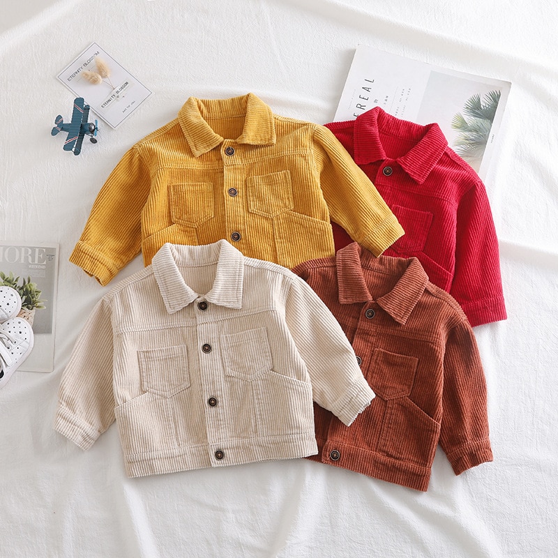 Veste printemps et automne en velours côtelé, vêtements pour enfants, couleur unie coréen, pour bébé décontracté