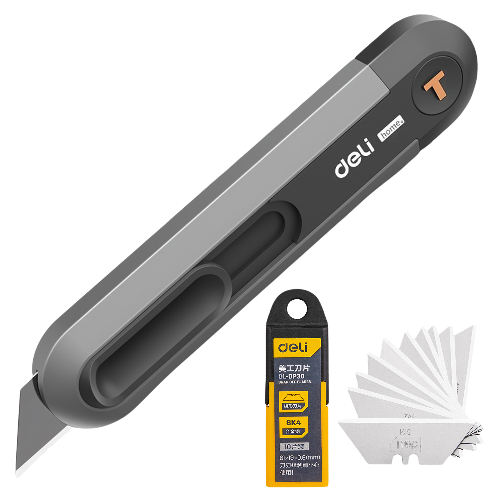 Deli Retractable Utility Knife,Box Cutters,Portable Paper Cutter for Envelopes Express Unpacking Cutting DIY Crafts: Dark Grey