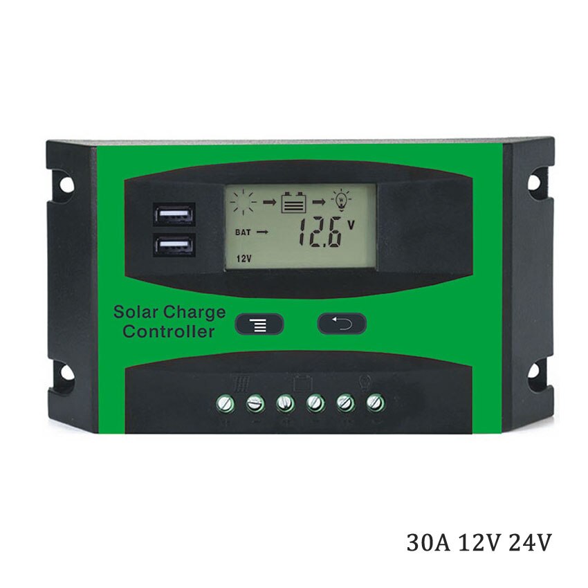 Contrôleur de batterie avec deux ports USB 5V, LCD 10A 20A 30A 12V/24V: 30A