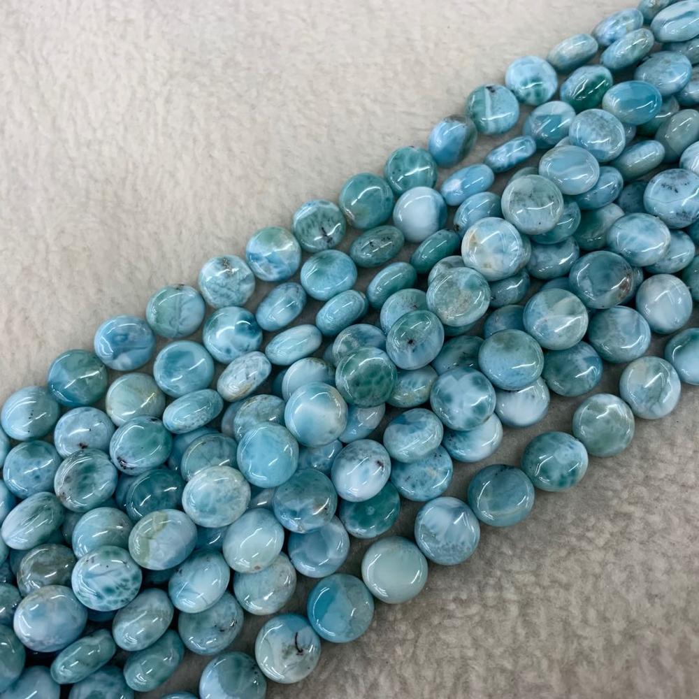 10mm coin larimar/Copper Pectolite stone beads natural stone beads DIY loose beads for jewelry making strand 15" !