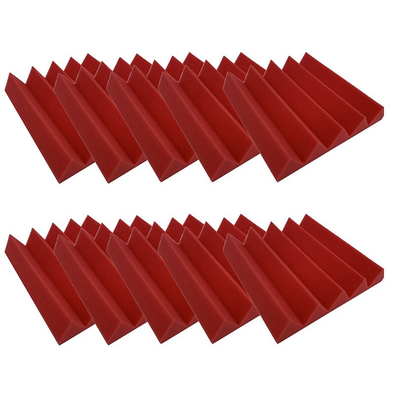 10 Pcs Wedges Sound Absorbing Studio Foam Tile Panel 25x25x5cm for Music Room: Red