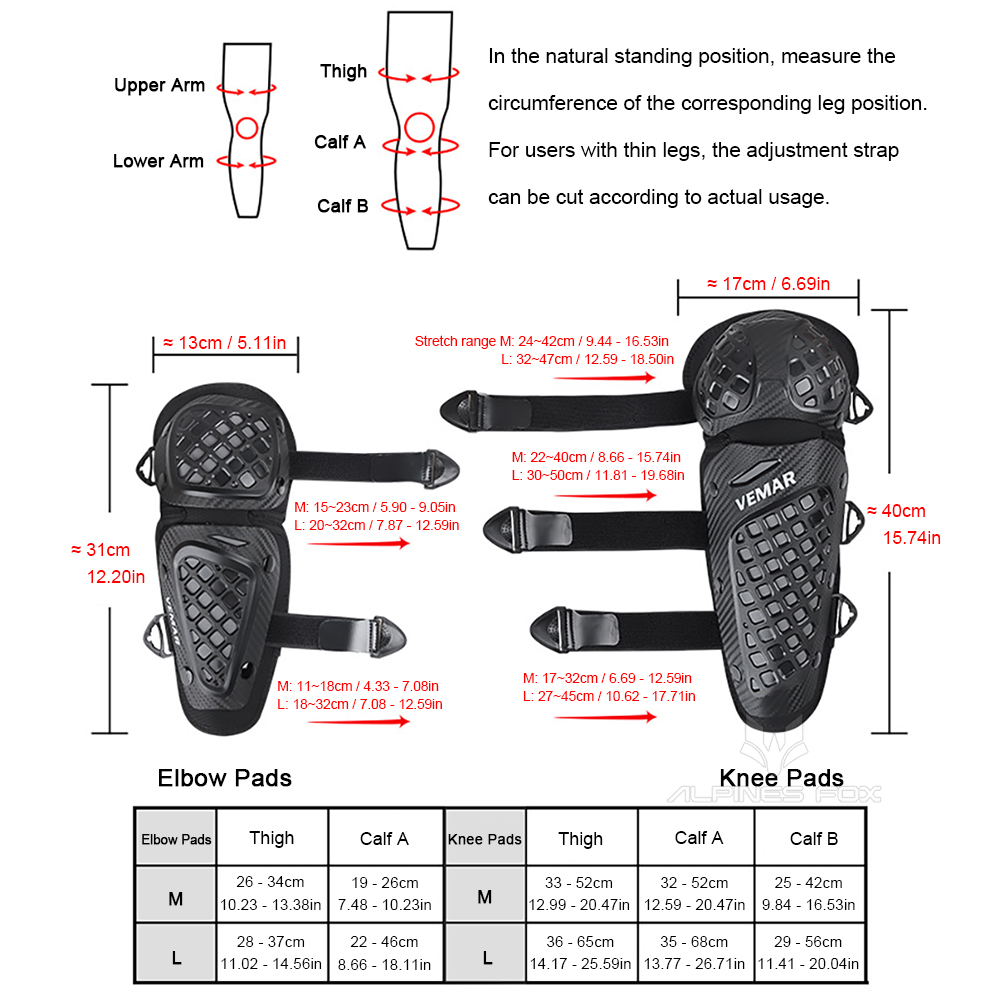 VEMAR Equipaggiamento protettivo per la guida del motociclo Ginocchiere Ginocchiere leggere e traspiranti Ginocchiere per moto fuoristrada 4 pezzi/set