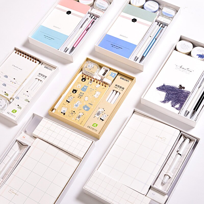 Student Stationery Set Primary High School Cute Cartoon Children's Notebook Pen Tape Eraser Pencil Sharpener