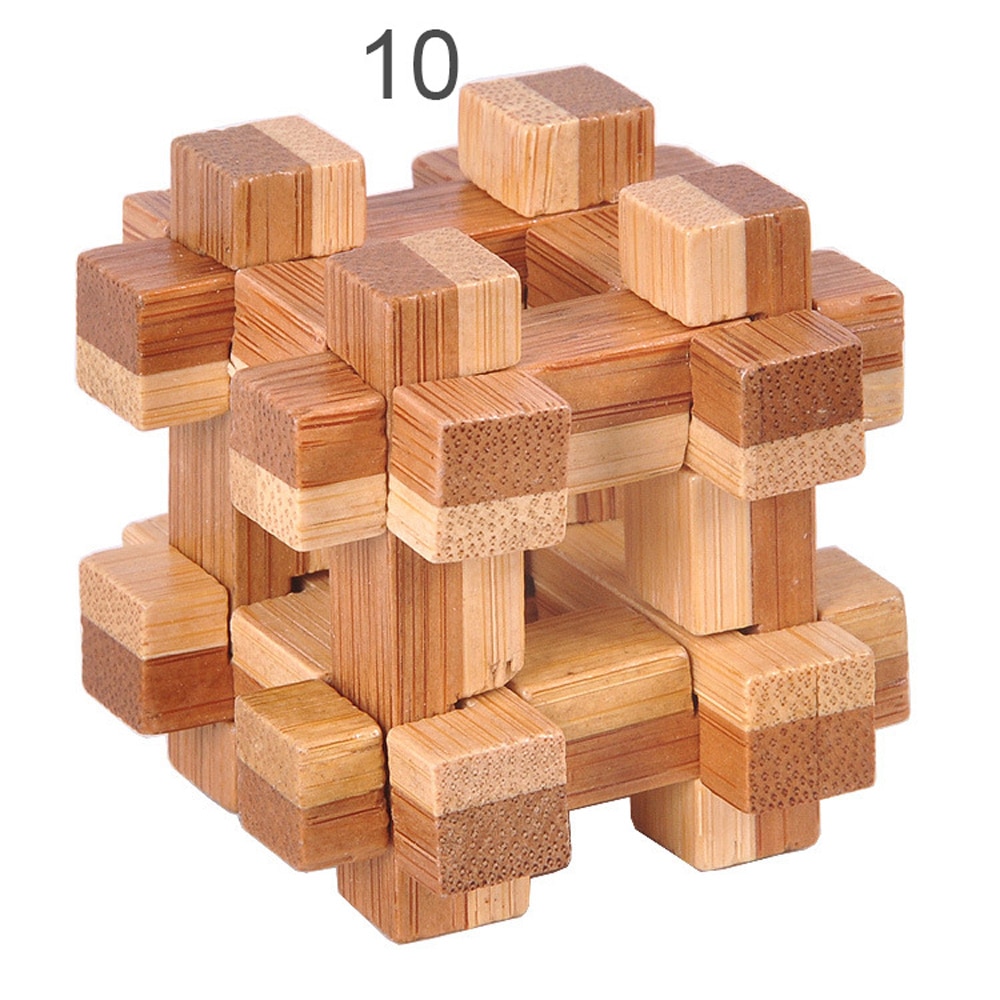 3D Wooden Interlocking Burr IQ Brain Teaser Kong Ming Lock Puzzles Game Toy Small Size For Adults Kids