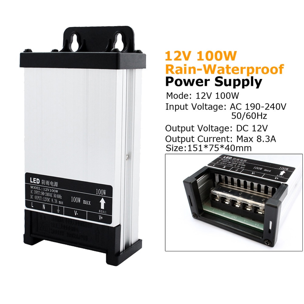 Outdoor Power Supply 12 Volt Transformer 220V AC to 12V 5A 60W 100W 20A 33A Rainproof 12V Power Supply Unit for LED Strip