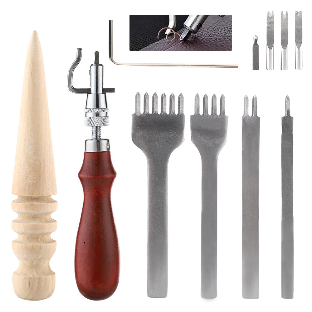 Doxiru Kit De Couture Pour Cuir - Ensemble D'Outils Avec Poinçon, Découseur, Aiguilles à Main Et Fil - Kit D'Artisanat Du Cuir