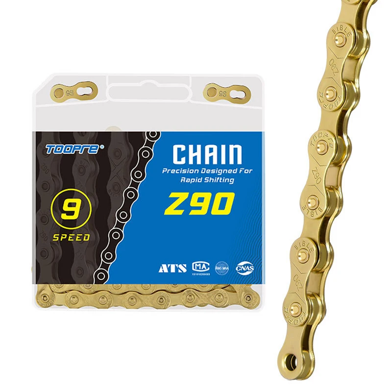 TOOPRE-Rostschutz-Fahrradkette, Gold, 6, 7, 8, 9, 10, 11 Gänge, Mountainbike-/Rennrad-Kette aus Kohlenstoffstahl, 116 Kettenglieder, Fahrradteile