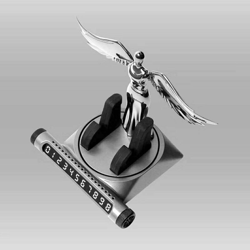 Soporte de teléfono para coche, soporte de teléfono móvil con placa de número de coche, soporte de teléfono giratorio para tablero de salpicadero de coche: Plata