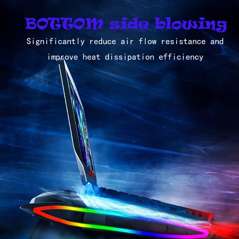 Adjustable Notebook stand Cooling Base RGB Gaming Laptop Cooler 3000 RPM Powerful Air Flow Cooling Pad Compatible With Notebook
