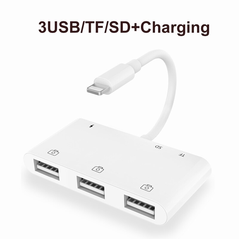 OTG IOS14 Adapter For iPhone 12 Pro Max / iPad Docking Station Lighting to 3USB TF/SD Multi-Function Card Reader Port Replicator: TF SD 3USB Charging