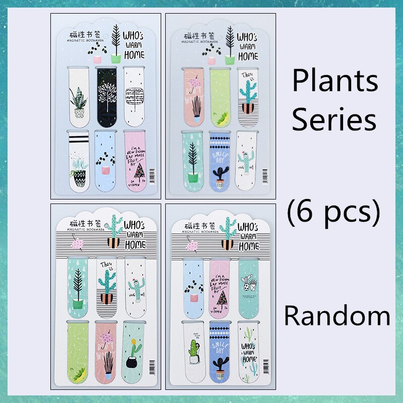 6 stücke Magnetische Lesezeichen Lustige Magnet Papier Marker Seite Clips Buch markieren für Schüler Büro Lesen Schreibwaren freundlicher Lesezeichen: Pflanzen zufällig 6Stck