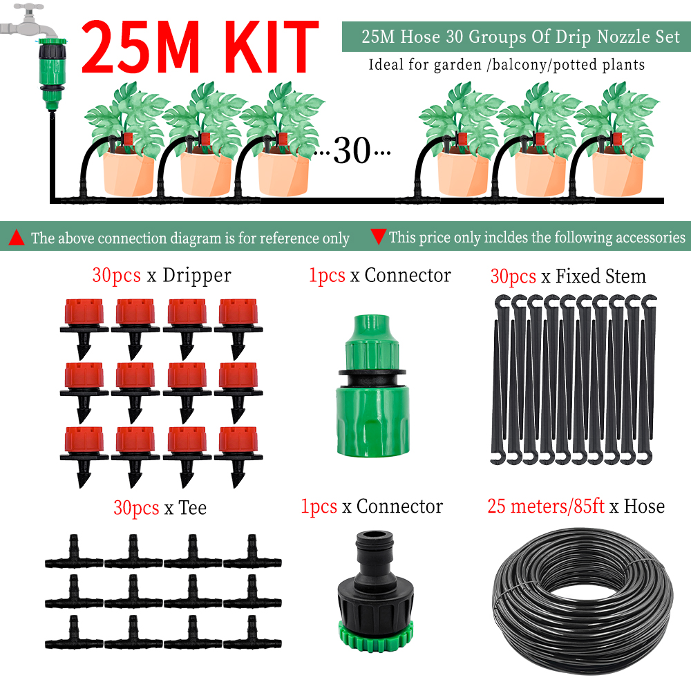 Greenhouse 10M-30M DIY Drip Irrigation System Automatic Watering Garden Hose Micro Drip Watering Kits with Adjustable Drippers: Burgundy