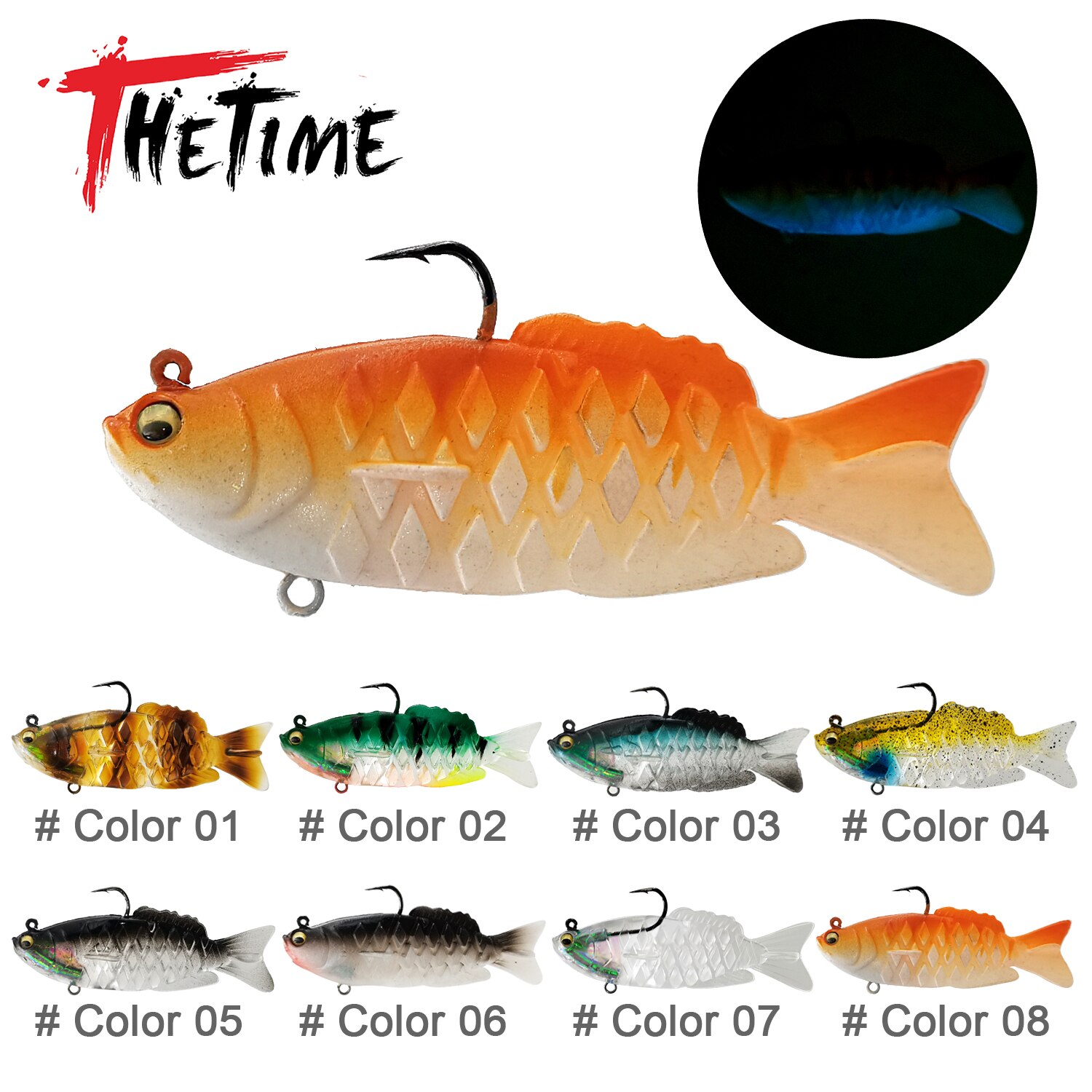 THETIME NAUGHTY Soft Shad Bait 21g Ultrasoft Multisection Silicone Jig Head Lure Dark Sleeper Swimbait for Bass Fishing