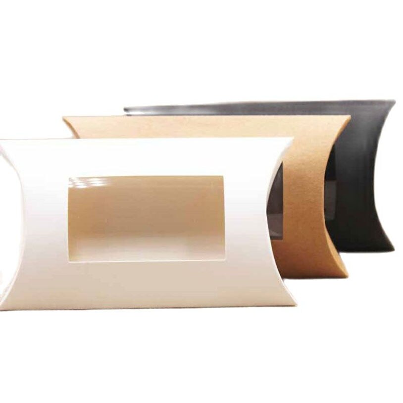 Boîtes à en papier Kraft en forme d'oreiller, emballage en carton pour bonbons, blanc et noir