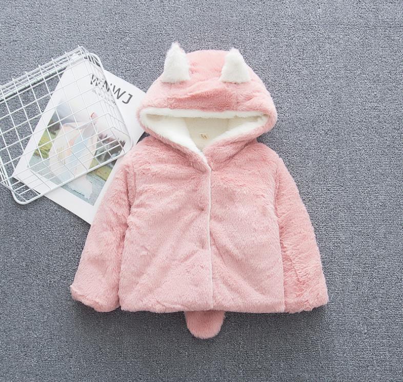 Autumn Winter Baby Toddler Cardigan Casaco Cute Ear Fleece Unisex Warm Coat Outerwear Soft Hooded Warm Cloak Infant Jacket