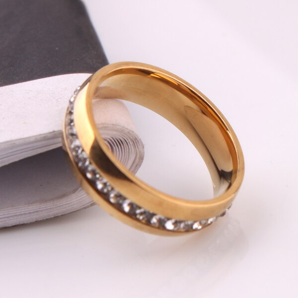 single row zircon cz 316L Stainless Steel finger ring GP jewelry size 16 17 18 19 20 mm