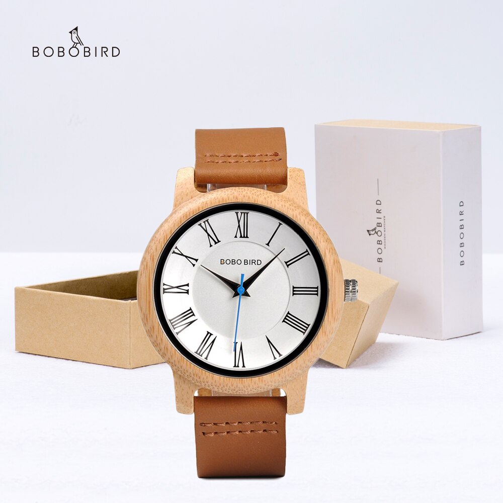 BOBO BIRD-reloj de madera para hombre, cronógrafo de cuarzo, con correa de cuero, caja de papel de: GQ015-2A