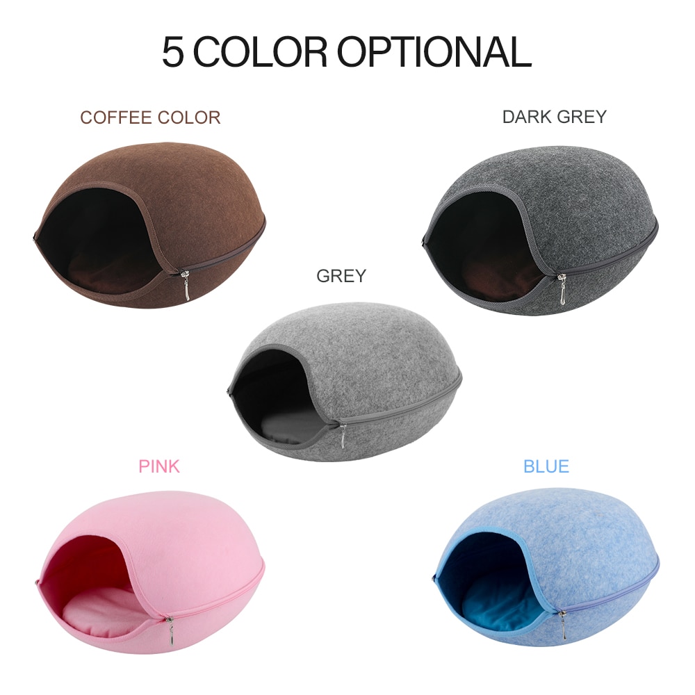 Feutre naturel grotte pour animaux de compagnie pour chat gris/bleu/rose maison pour animaux de compagnie chat lit maison avec coussin fermeture éclair animaux produit toutes les saisons