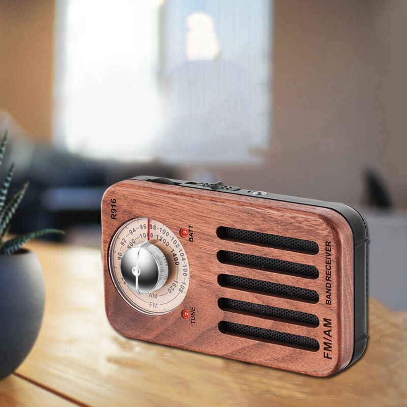 AM/FM Portable Radio, Retro Cherry Wood Pocket Radio with Best Reception, Headphone Jack, By 2 AA Battery