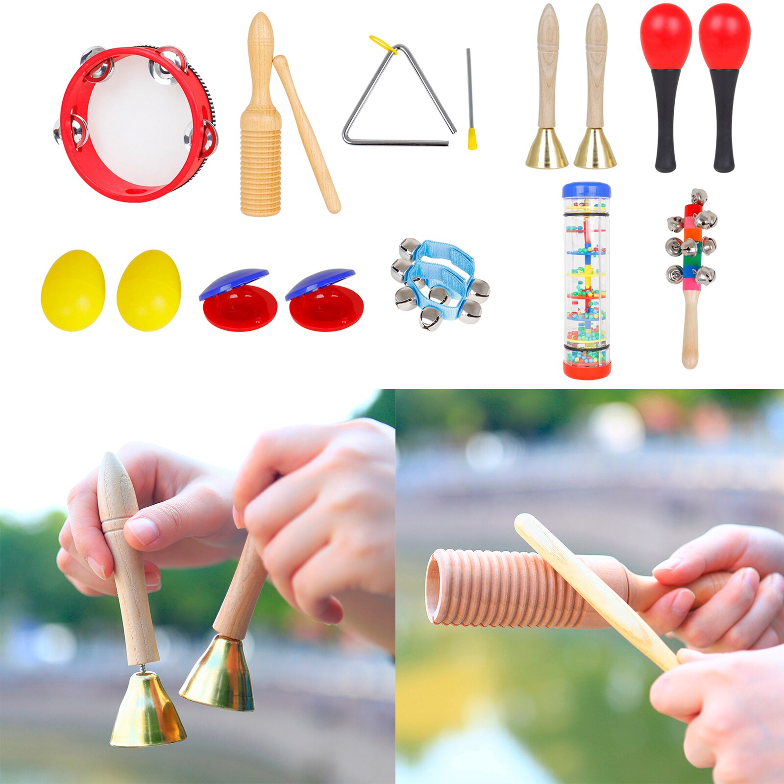 Conjunto de instrumentos musicales para niños, juguetes de preescolar con pandereta, Maracas, de vacaciones, 10 Uds.