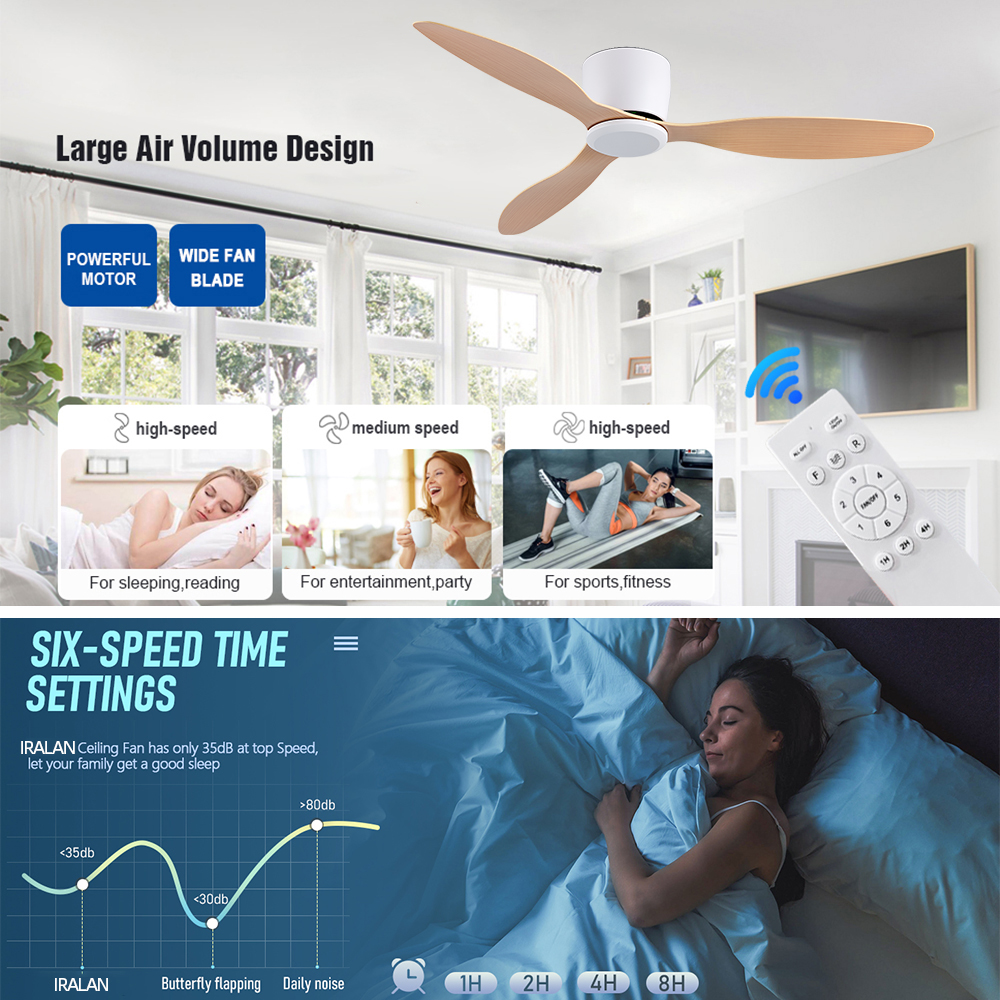 IRALAN 42 52 Inch Ceiling Fans No Light DC Motor Remote Control Cooling Fans Low Floor Ceiling Fan Silent large home fan
