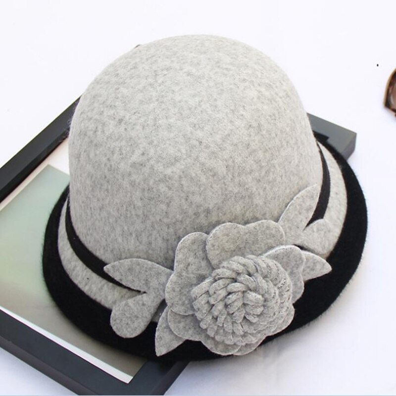 Vinter kvinner blomster ull lokk hattemaker fedoras årgang vestlig bøtte hattemaker 10 farger varme kvinnelige bowler hattemaker  h3: 7