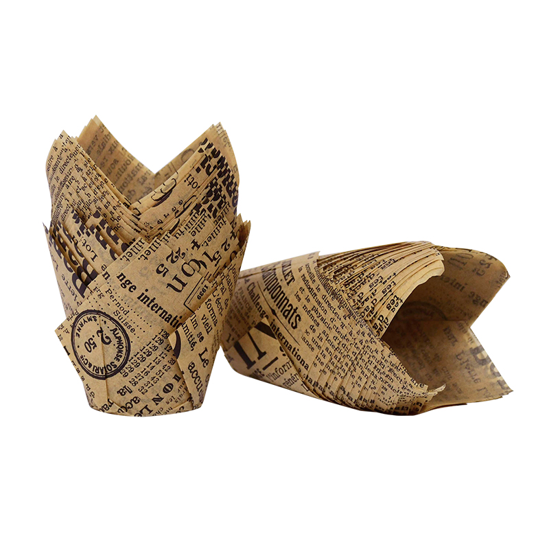 50Pcs Newspaper Style Cupcake Liner Baking Cup For Wedding Party Caissettes Tulip Muffin Cupcake Paper Cup Oilproof Cake Wrapper