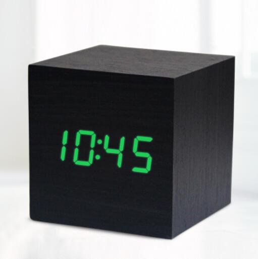 Digitale Thermometer Houten Wekker Alarm Datum Bureauklok Tafel USB Opladen Korte Voice-activated Elektronische Home Decor: black green