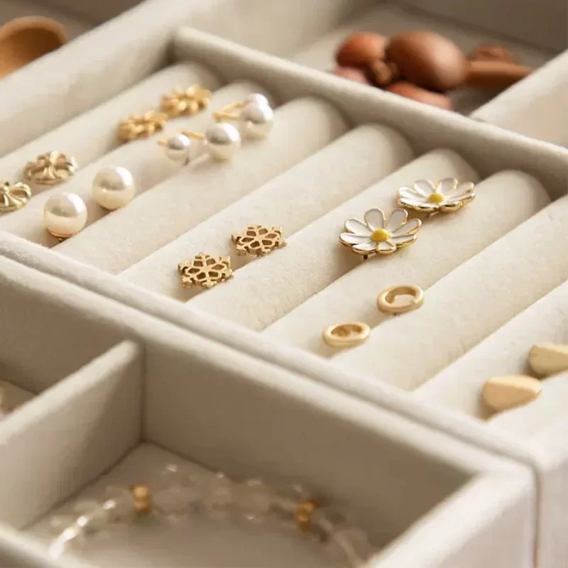 Samt Schmuck Vitrine fallen Armbinde Ohrring Ringe Kasten Organizer Aufbewahrung Halfter DIY stapelbare Schmuck Schublade Vitrinen